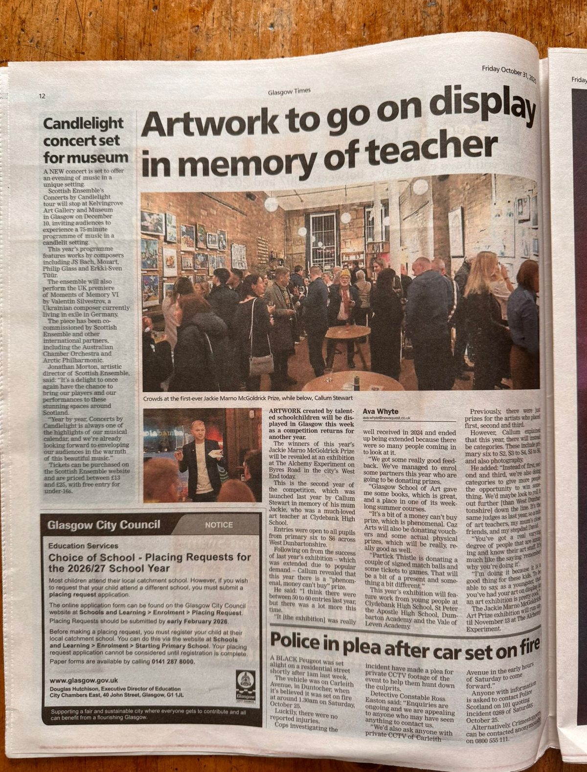 Glasgow Times coverage of the prize